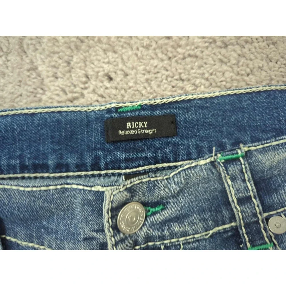 True Religion Jeans Mens 38x32 Denim High Rise‎ Ricky Relaxed Medium Muggy Wash